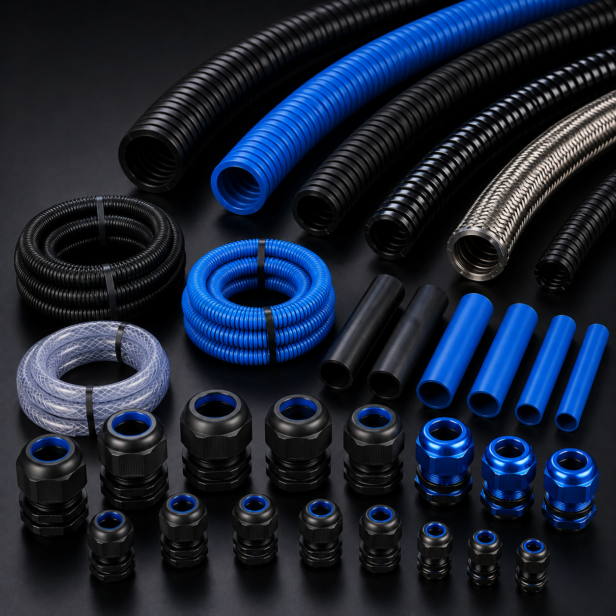 POLYAMIDE, FLEXIBLE, VINYL & METALLIC HOSES & GLANDS