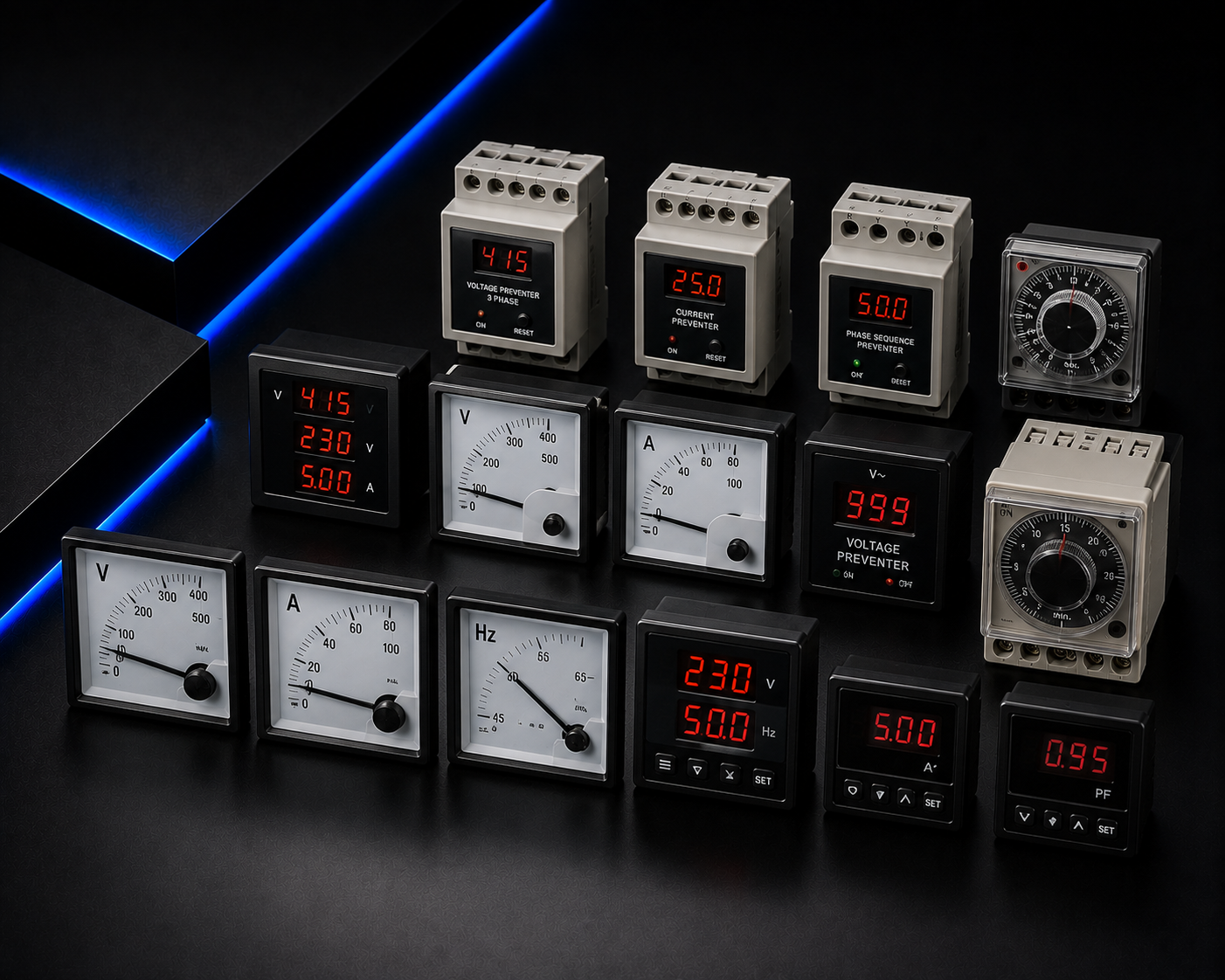 PANEL METERS, PREVENTERS & TIMERS